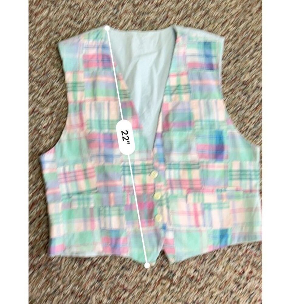 David Brooks Women's Pastel Madras Plaid Patchwork Vintage 70s-80s Vest Size 14 - Picture 15 of 15